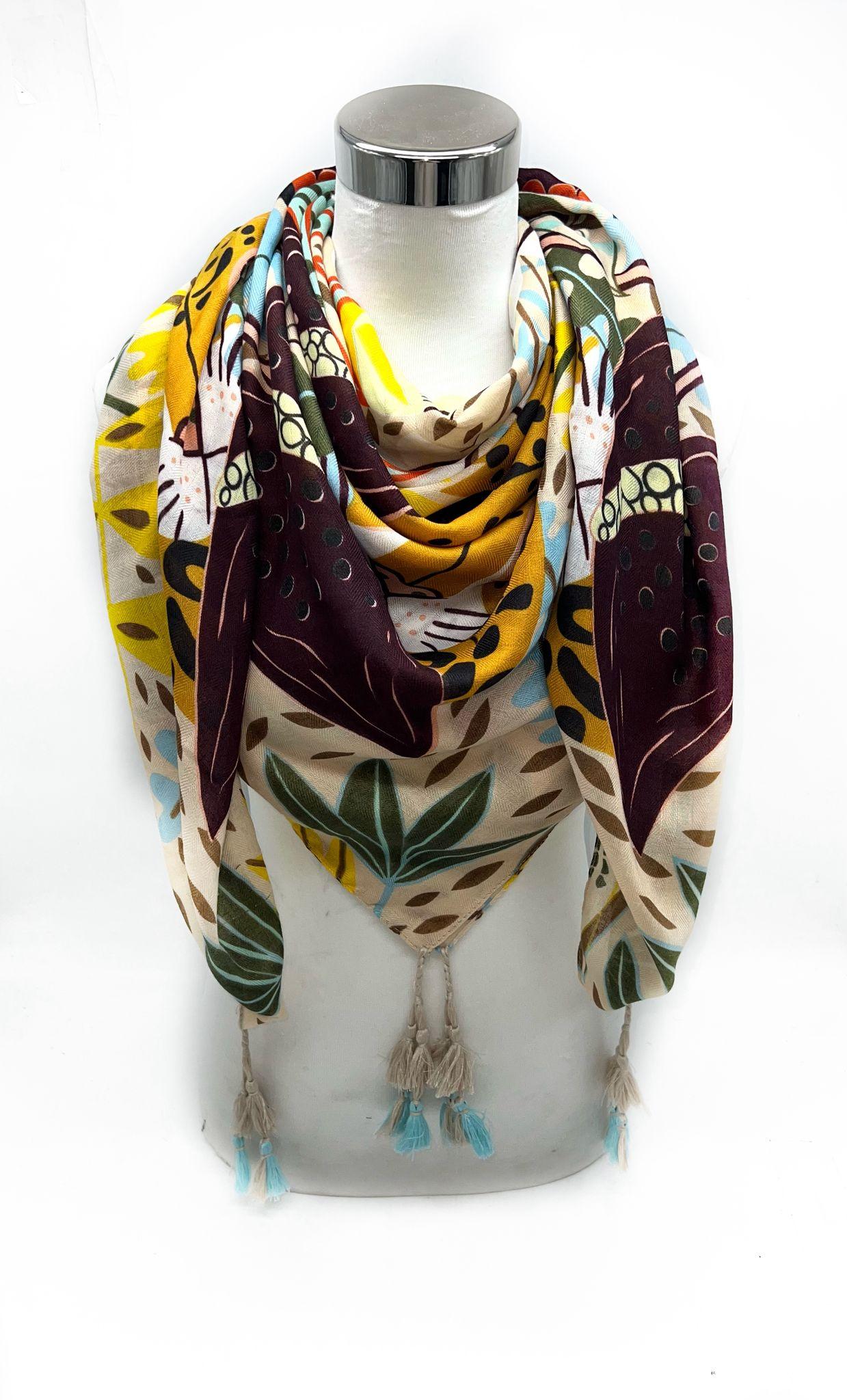 Foulard grand carré à pompon